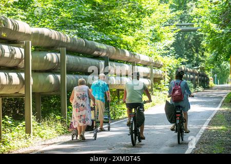 Lothringentrasse, in the north of Bochum, Bochum-Grumme, district heating lines, senior citizens with rollator on a walk, former railway line Stock Photo