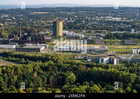 Former steelworks site Phoenix West, blast furnace, gasometer, formerly Hoesch, industrial estate, Dortmund, North Rhine-Westphalia, Germany Stock Photo