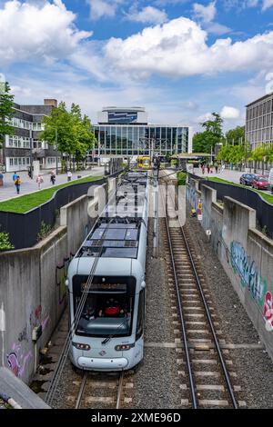 Entrance and exit of the light rail, tram line, from the underground tunnel system, Musiktheater stop, Gelsenkirchen North Rhine-Westphalia, Germany Stock Photo