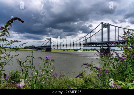 The Krefeld-Uerdingen bridge over the Rhine, between Krefeld and Duisburg, rein belt bridge from 1936, 858 metres long, federal road B228, shows Stock Photo