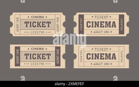 Set of vintage movie tickets, old style tickets cinema. Vector illustration Stock Vector