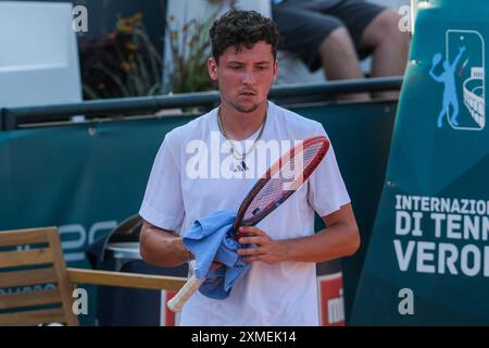 Portrait of Max Hans Rehberg from Germany during Internazionali di Verona - ATP Challenger 100 tennis tournament at Sports Club Verona on July 27, 2024, Verona Italy. Stock Photo