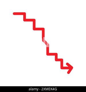 red Down arrow icon set in thin line outline style and linear vector sign Stock Vector