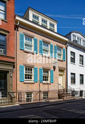 12 Gay Street, built 1828 of brick and stone and designed by Daniel H. Weed & Joseph D. Baldwin in Federal style, with prominent triple-window dormer. Stock Photo