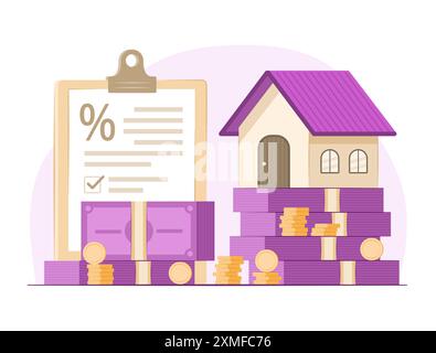 Stack of Cash Money and Loan Agreement Document for Mortgage Loan Concept Illustration Stock Vector