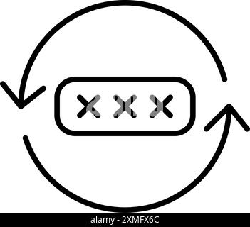 Password covered in asterisks in refresh arrows. Timely password update, authentication information renewal. Pixel perfect vector icon Stock Vector