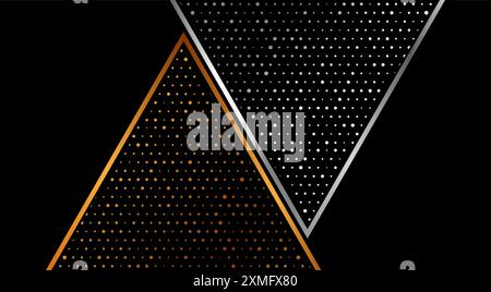 Silver and golden dotted triangles abstract tech background. Vector graphic design Stock Vector