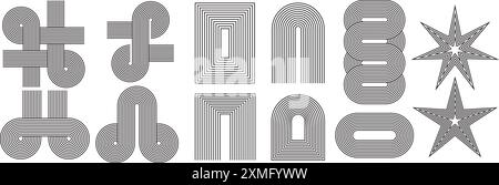 Set of zen arch line stripes. Vector elements in trendy boho aesthetic Stock Vector