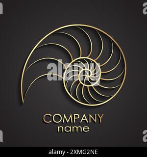3d golden nautilus shell spiral shape logo Stock Vector