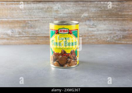 Los Angeles, California, United States - 04-26-2021: A view of a can of Ziyad large fava beans. Stock Photo