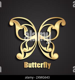 3d golden ornamental butterfly logo Stock Vector
