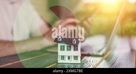 Businessman uses laptop with cybersecurity technology to protect personal data. Cybersecurity and privacy concepts for data protection. Stock Photo