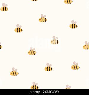 Bohemian Baby pattern with honey Bee. Gender Neutral Nursery Cute Ornaments. Vector illustration in flat cartoon style. Boho print for kids Stock Vector