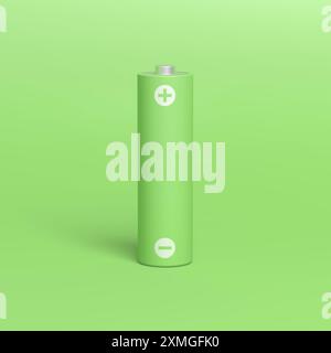 AA battery isolated on green background. 3d illustration. Stock Photo