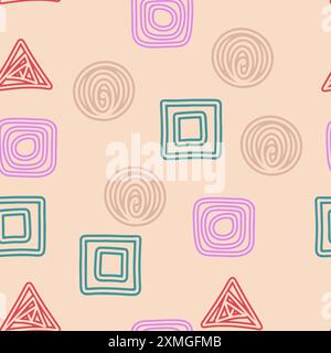 Vector set background. Square, circle, triangle. Geometry group batik graphic. Hand drawn round doodle painting. Design pattern illustration. Seamless. Art backdrop vector concept. Pastel color Stock Vector