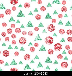 Vector set background. Circle, triangle. Geometry group batik graphic. Hand drawn round doodle painting. Design pattern illustration. Seamless. Art backdrop vector concept. Christmas color Stock Vector