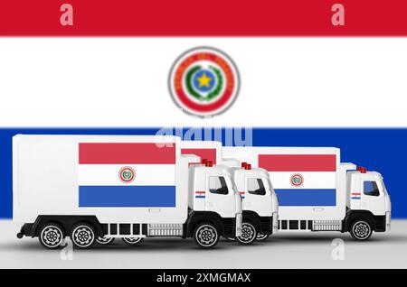 Paraguay flag depicted on side wall of white delivery van close up. Shipping and local delivery concept Stock Photo