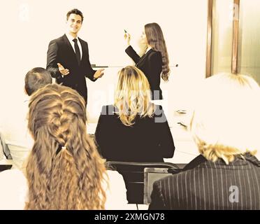 Students sitting in the audience and listening Stock Photo