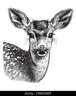 Vintage engraving style vector illustration of a young deer isolated on white background Stock Vector