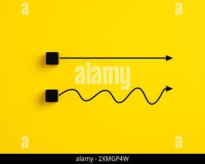 Choosing the simple and easy way or complicated way. Efficiency, simplifying business processes and problem solving. Stock Photo