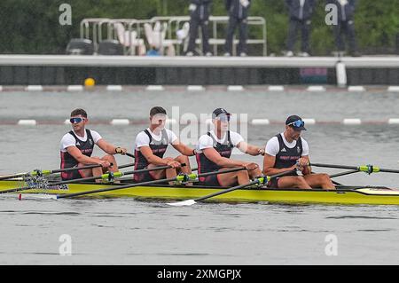 Paris, France. 27th July, 2024. PARIS, FRANCE - JULY 27: Thomas Barras of Great Britain, Callum Dixon of Great Britain, Matthew Haywood of Great Britain and Graeme Thomas of Great Britain competing in the Men's Quadruple Sculls Heats during Day 1 of Rowing - Olympic Games Paris 2024 at Vaires-Sur-Marne Nautical Stadium on July 27, 2024 in Paris, France. (Photo by Andre Weening/Orange Pictures) Credit: Orange Pics BV/Alamy Live News Stock Photo