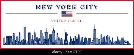 New York skyline silhouette poster in the colors of the United States flag. Vector illustration Stock Vector