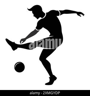 Player kick a football silhouette male athlete shooting ball. suitable for poster, sticker, print, web, and more. vector illustration Stock Vector