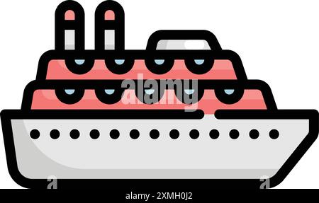 Transportation Colorful Cruise Ship Icon Stock Vector