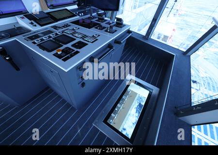 wheelhouse in modern ship Stock Photo