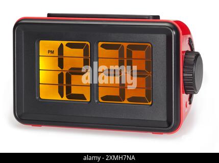 square vintage alarm flip clock on white background Stock Photo