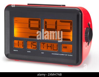 square vintage alarm flip clock on white background Stock Photo