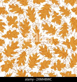 Vector seamless pattern with colorful oak leaves silhouettes, outlines. Autumn foliage repeat pattern textile design, wallpaper, background. Stock Vector