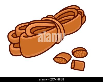 Bundle and pieces of cochayuyo seaweed (bull kelp), traditional Chilean cuisine ingredient. Cute cartoon drawing, isolated vector clip art illustratio Stock Vector