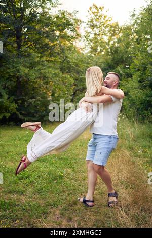 30-year-old couple in love in the garden Stock Photo