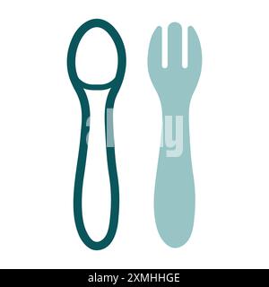 Spoon and fork for baby isolated vector icon. Graph symbol for children and newborn babies web site and apps design, logo, app, UI Stock Vector