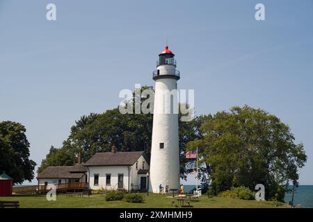 The Pointe aux Barques Lighthouse and museum, on Lake Michigan, in Port Hope Michigan USA Stock Photo