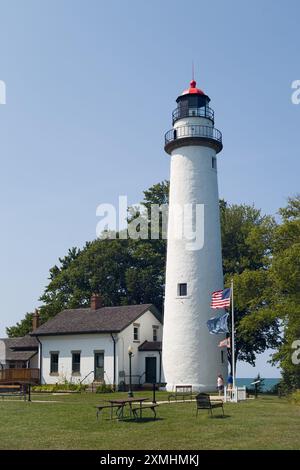 The Pointe aux Barques Lighthouse and museum, on Lake Michigan, in Port Hope Michigan USA Stock Photo