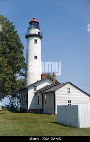 The Pointe aux Barques Lighthouse and museum, on Lake Michigan, in Port Hope Michigan USA Stock Photo