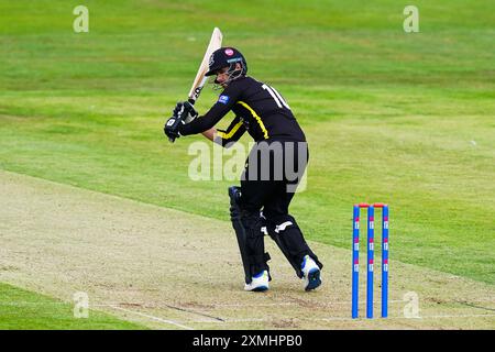 Bristol, UK, 28 July 2024. Gloucestershire's Jack Taylor batting during the Metro Bank One-Day Cup match between Gloucestershire and Essex. Credit: Robbie Stephenson/Gloucestershire Cricket/Alamy Live News Stock Photo