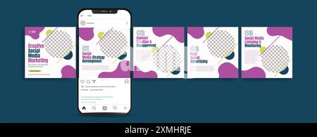 corporate business social media carousel posts Editable template, Social media carousel ad, banner or square flyer template design Stock Vector