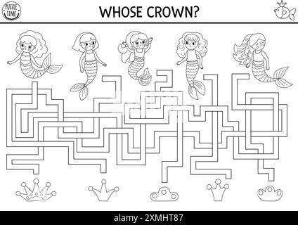 Mermaid logic black and white maze for kids with pirate map and ...