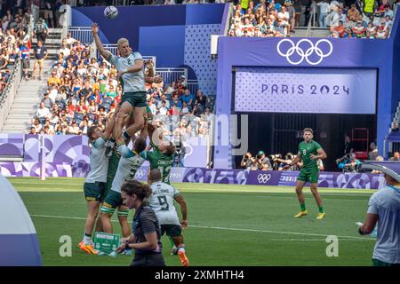 Paris, France - 07 24 2024: Olympic Games Paris 2024. View of the Ireland versus South Africa rugby teams playing in the stadium during the first day Stock Photo