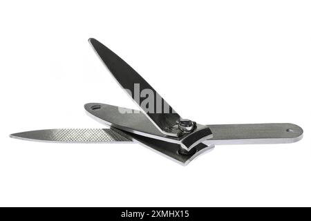 nail clipper and nail file isolated on white background Stock Photo