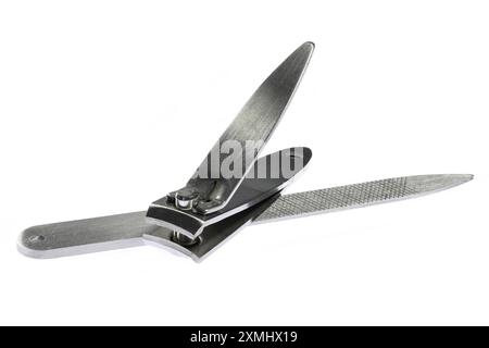 nail clipper and nail file isolated on white background Stock Photo