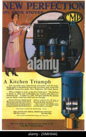 1919 New Perfection Oil Stove ad - Cleveland Metal Products Company Ohio - 'A kitchen triumph' Stock Photo