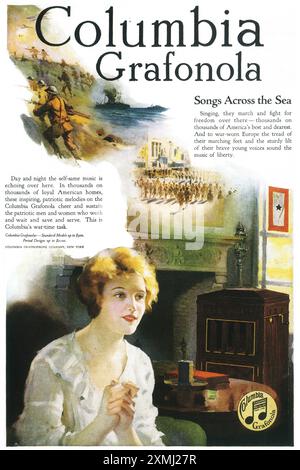 1919 WW1 Columbia Grafonola Phonographs ad - 'Songs across the sea' Stock Photo