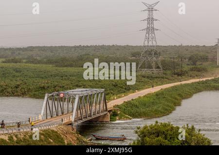 KATUNGURU, UGANDA - MARCH 16, 2020: View of Kazinga Channel Bridge in Katunguru village, Uganda Stock Photo