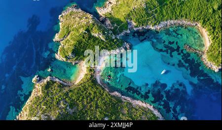 Corfu, 10 June 2024: Ionian Islands of Greece Corfu. Panoramic view of the breathtaking porto Timoni. Stock Photo