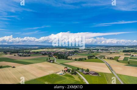 Marthalen, Switzerland, 20th May 2024: View towards southern Germany and the canton of Schaffhausen where a storm is raging. The sun is now shining in Stock Photo