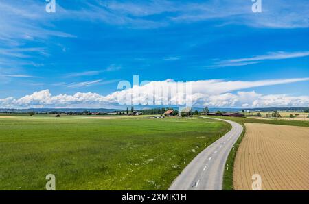 Marthalen, Switzerland, 20th May 2024: View towards southern Germany and the canton of Schaffhausen where a storm is raging. The sun is now shining in Stock Photo